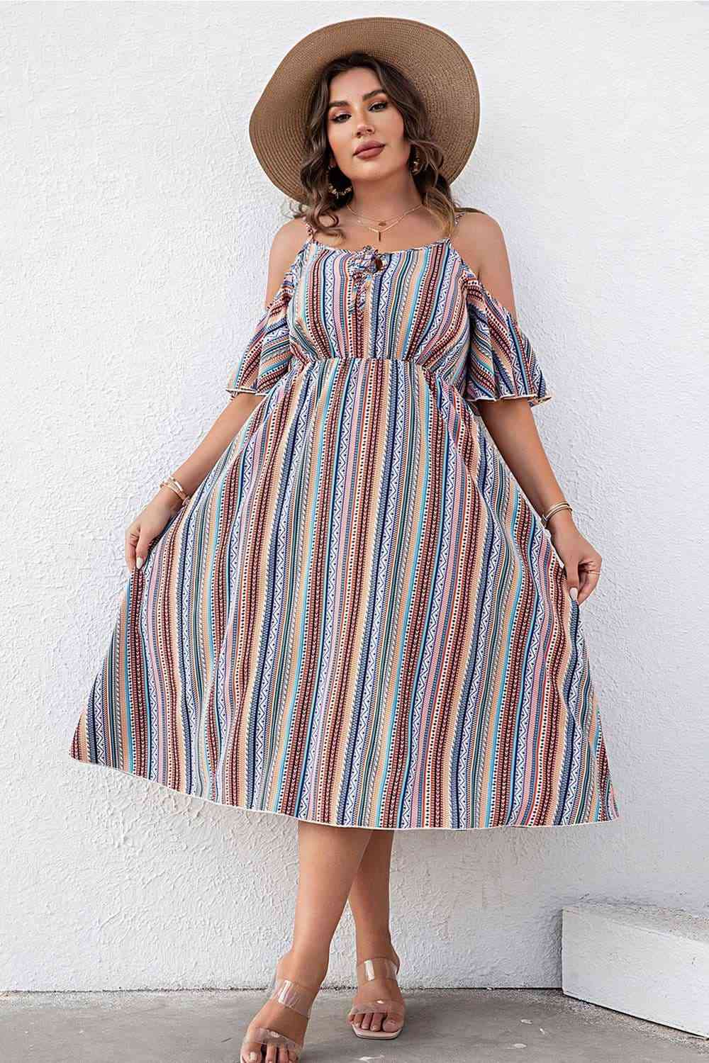 Plus Size Striped Cold-Shoulder Dress (MWBT) T - Deals DejaVu