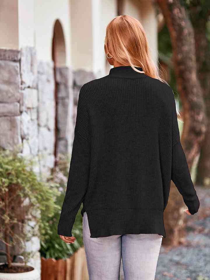 Mock Neck Dropped Shoulder Sweater - Deals DejaVu