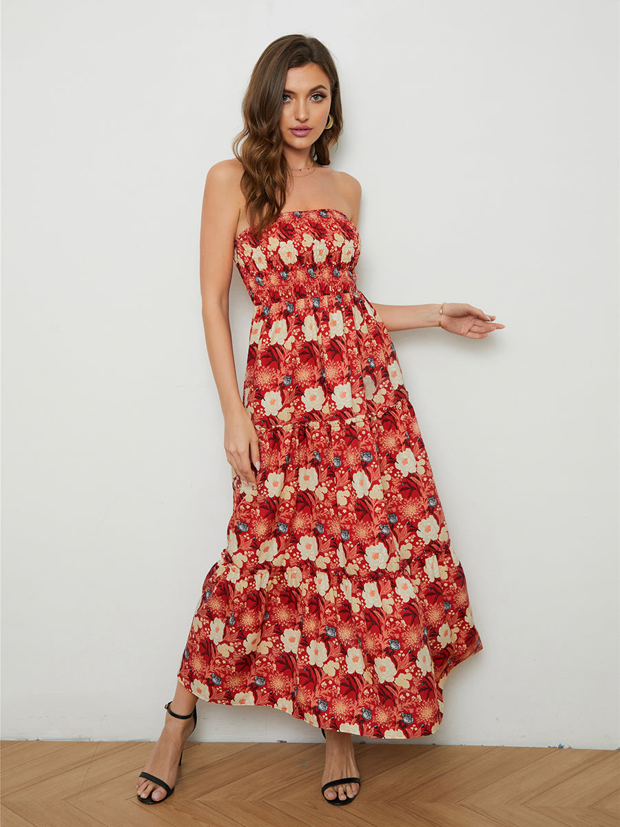 Floral Strapless Low-Back Dress (BWD)(WS06)T - Deals DejaVu