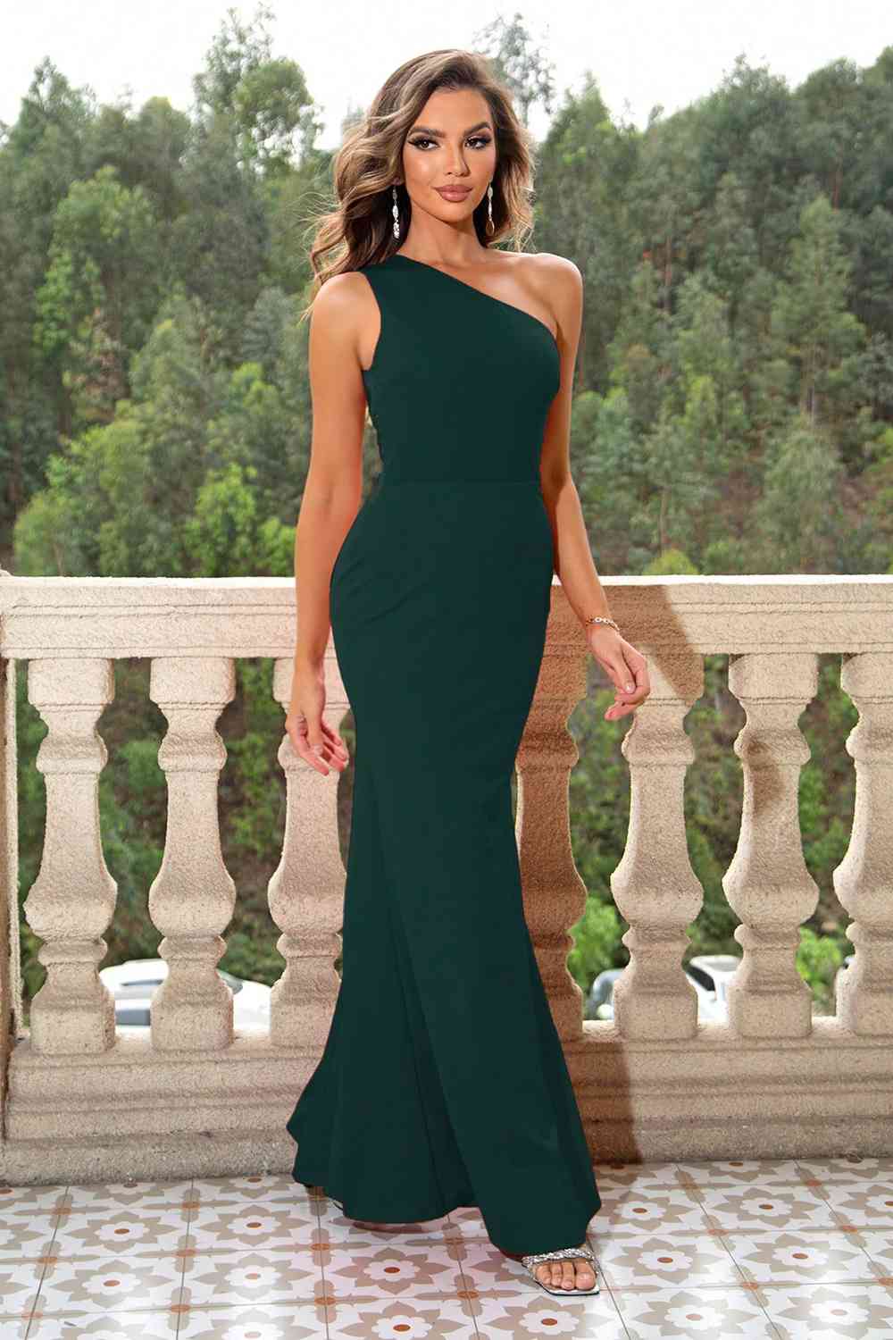 One-Shoulder Sleeveless Maxi Dress (BWM) T - Deals DejaVu