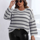 Plus Size Striped Dropped Shoulder Sweater - Deals DejaVu
