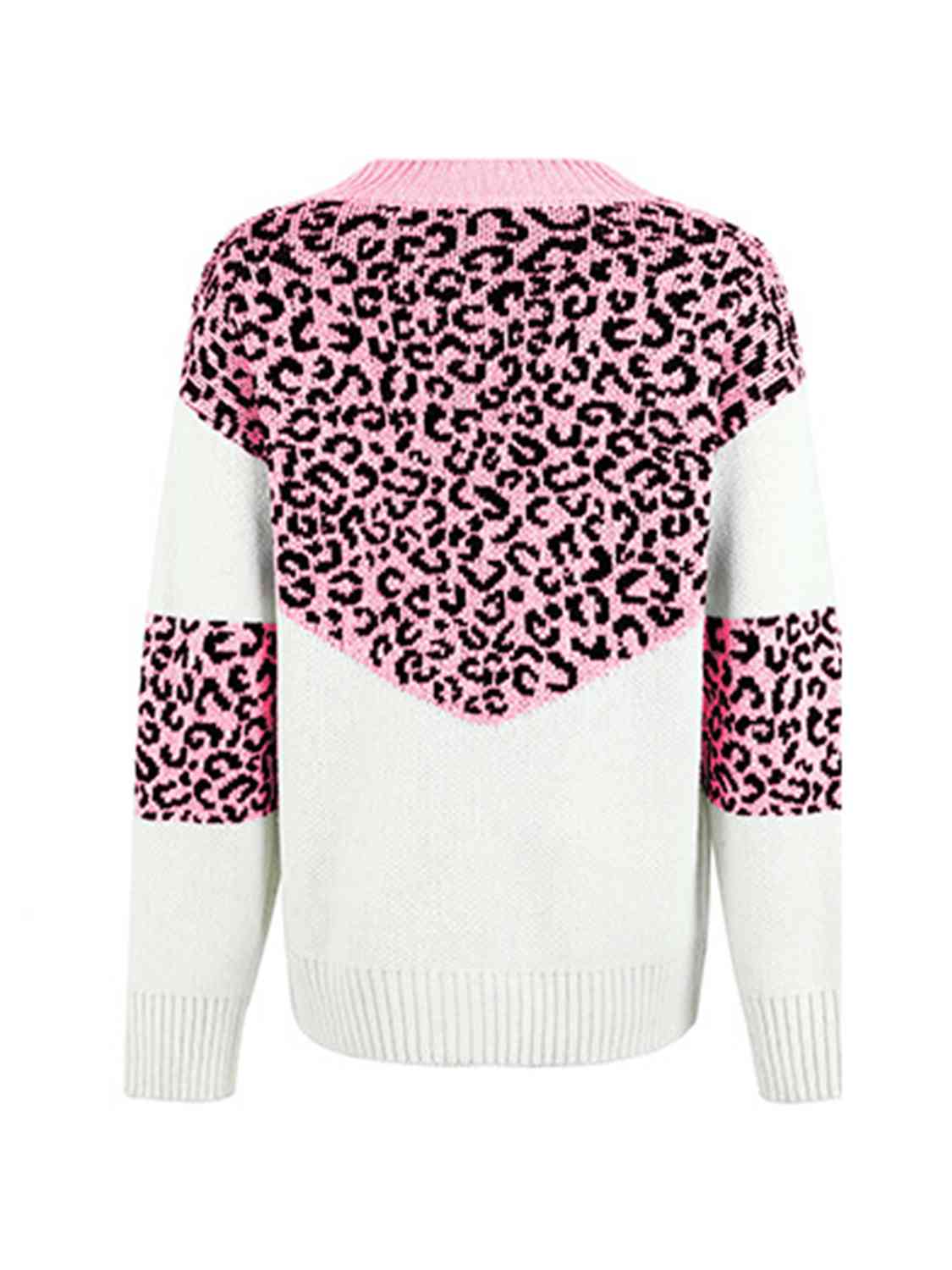 Leopard V-Neck Dropped Shoulder Sweater - Deals DejaVu