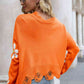 Flower Distressed Ribbed Trim Sweater - Deals DejaVu