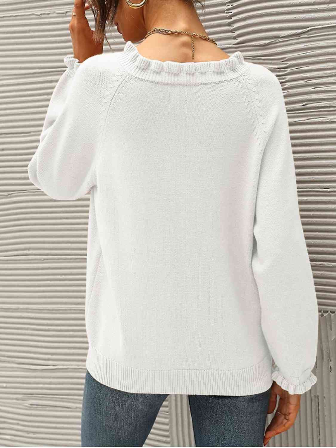 Ruffled Quarter-Button Sweater - Deals DejaVu