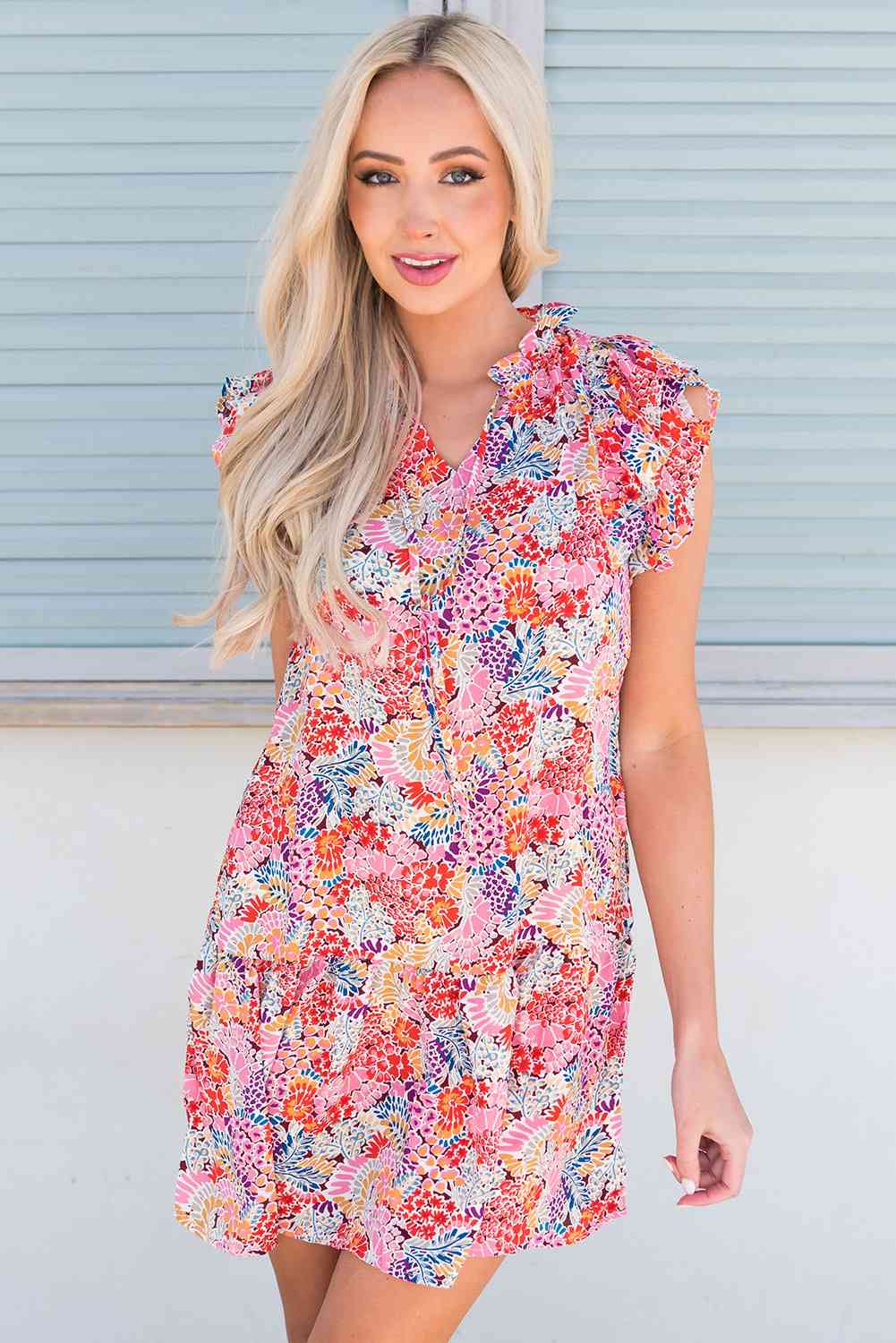 Floral Tie Neck Cap Sleeve Dress (MWBT) T - Deals DejaVu