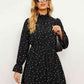 Printed Long Flounce Sleeve Frill Neck Dress (MWBT) T - Deals DejaVu