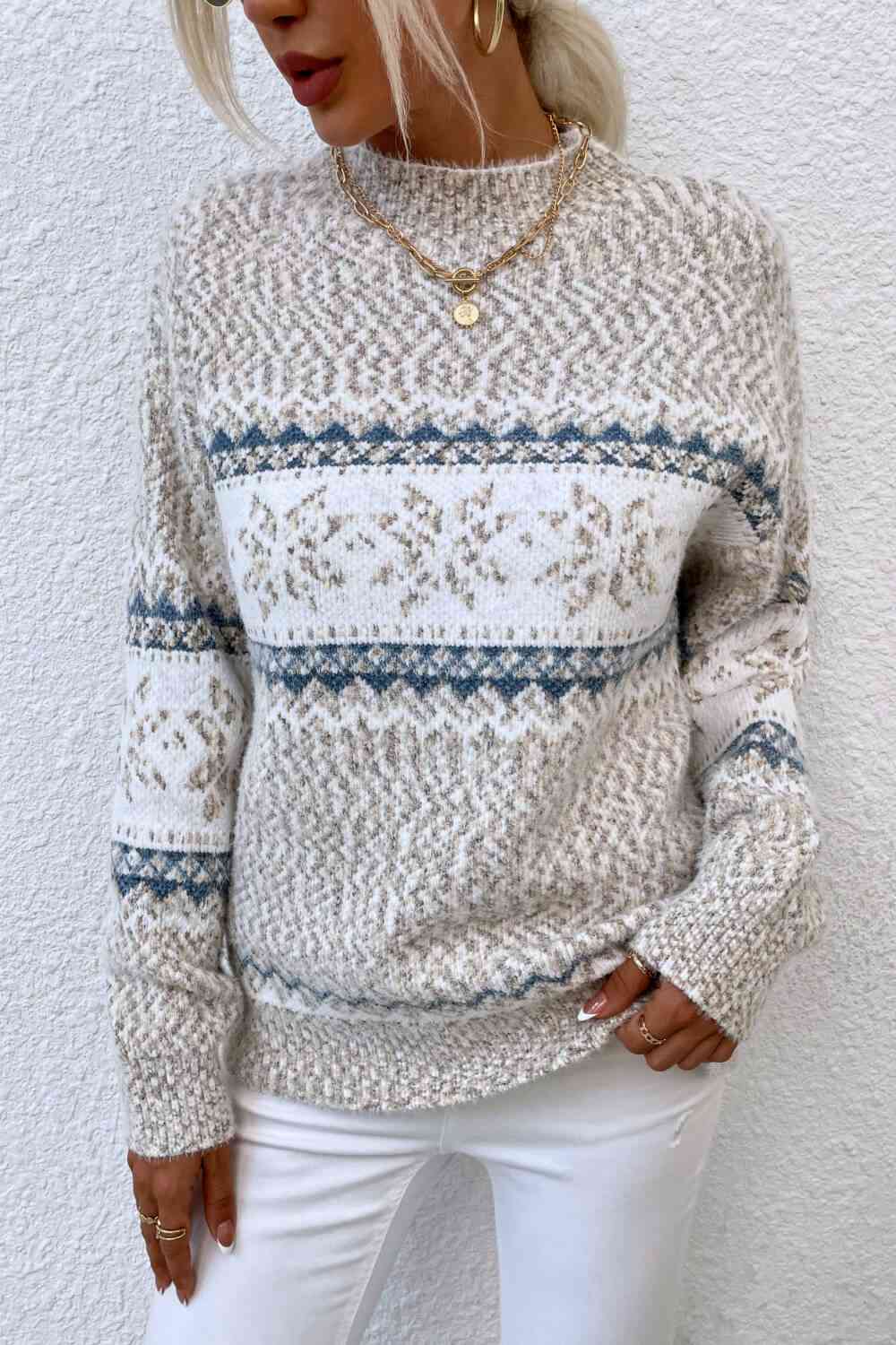 Snowflake Pattern Mock Neck Sweater - Deals DejaVu