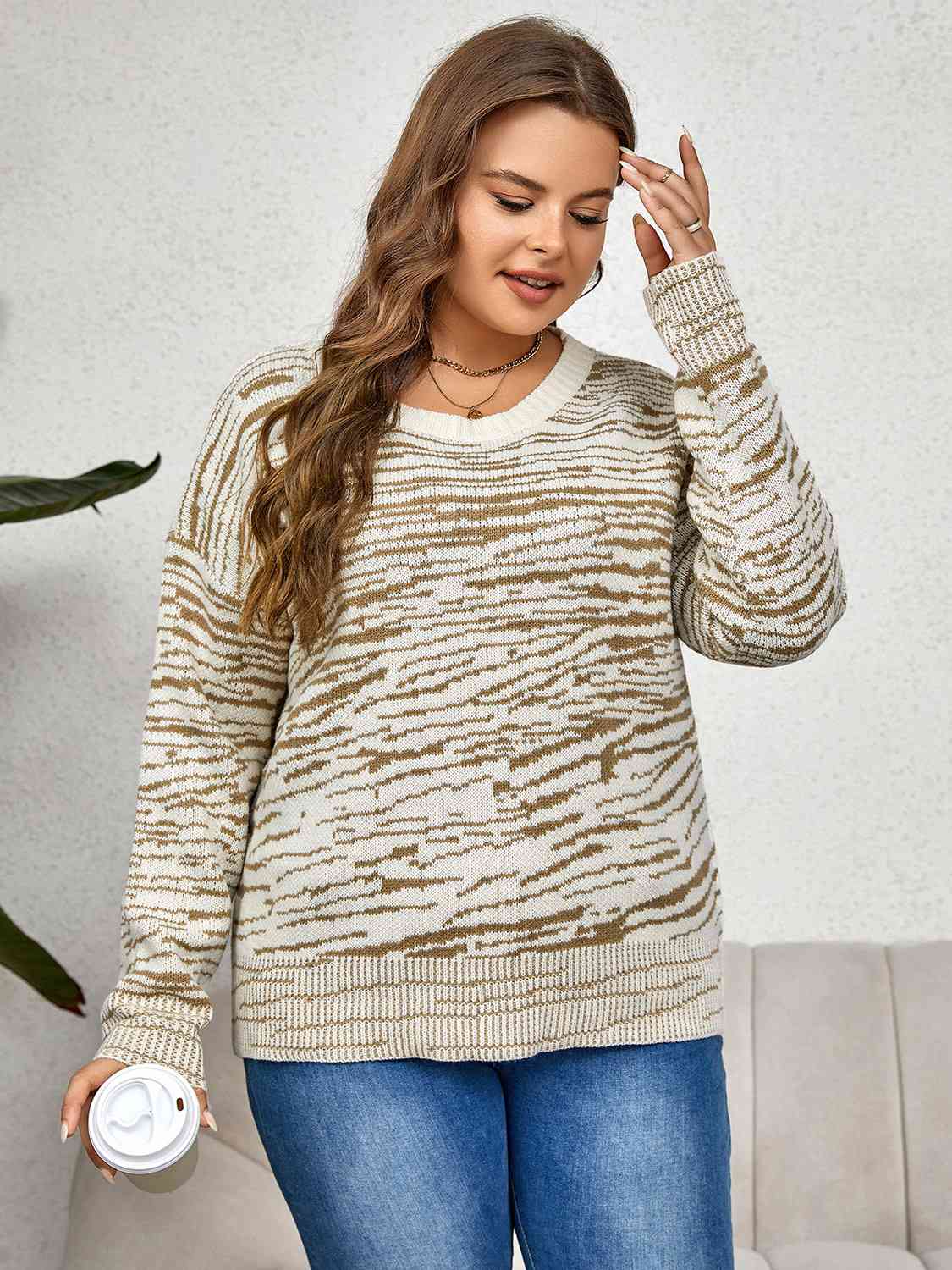 Plus Size Round Neck Long Sleeve Sweater - Deals DejaVu