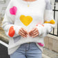 Heart Pattern Round Neck Long Sleeve Sweater - Deals DejaVu