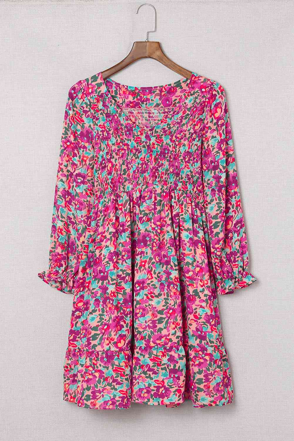 Floral Smocked V-Neck Flounce Sleeve Dress (MWBT) T - Deals DejaVu