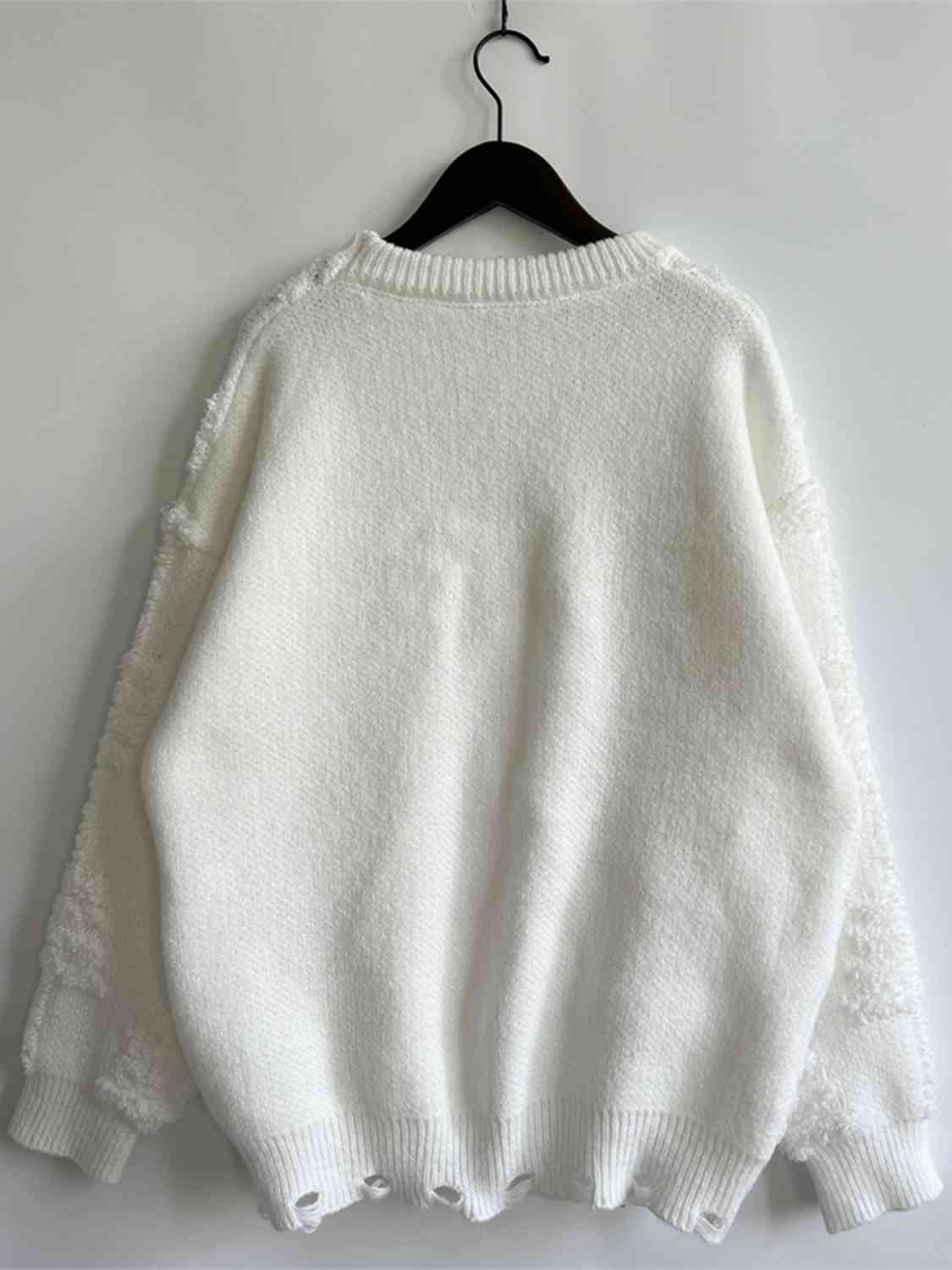 Pearl Detail Round Neck Long Sleeve Sweater - Deals DejaVu