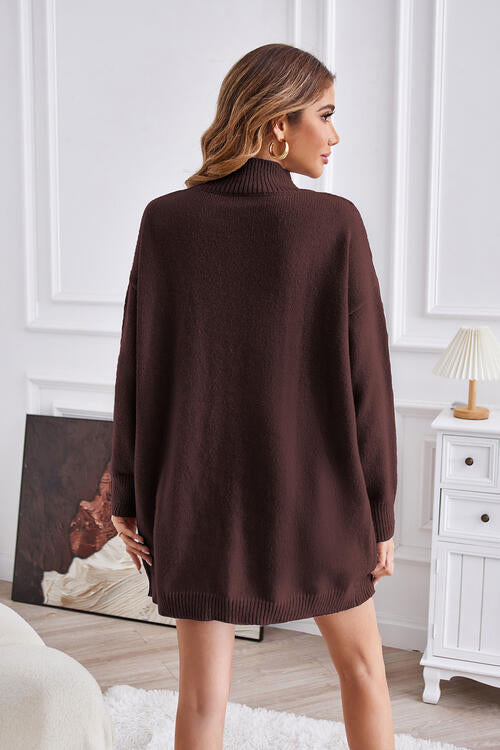 Exposed Seam Mock Neck Slit Sweater - Deals DejaVu