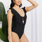 Marina West Swim Seashell Ruffle Sleeve One-Piece in Black (TB9D) T - Deals DejaVu
