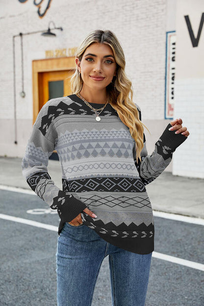 Round Neck Drop Shoulder Sweater - Deals DejaVu