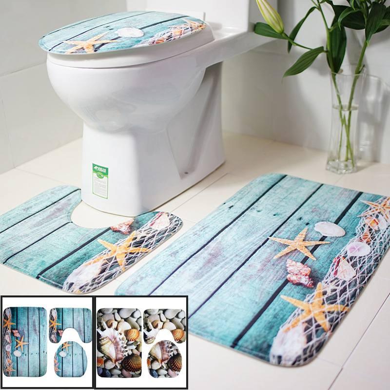 3Pcs/Set Flannel Carpet Mat 3D Print Non Slip Toilet Seat Cover Bathroom Pad Floor Mat Rug Carpet (RU4)(1U68)(F68)