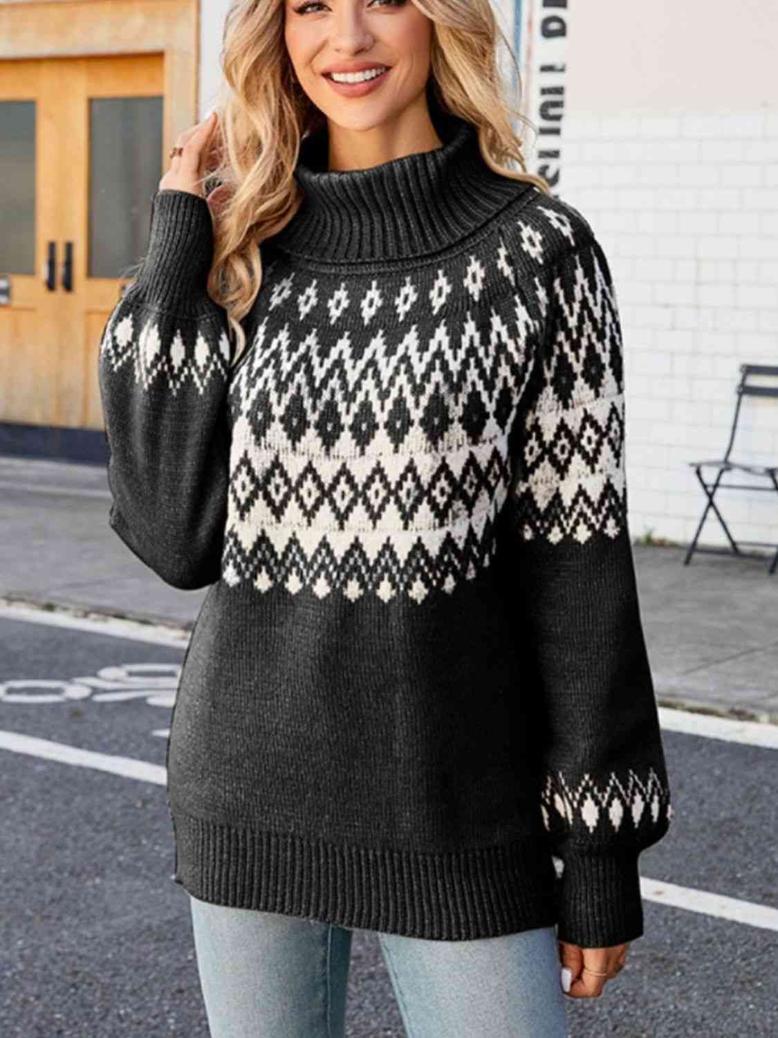 Turtleneck Lantern Sleeve Sweater - Deals DejaVu