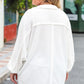 Plus Size Half Button Collared Neck Long Sleeve Blouse