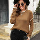 Round Neck Long Sleeve Waffle-Knit Sweater - Deals DejaVu