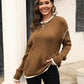 Round Neck Long Sleeve Waffle-Knit Sweater - Deals DejaVu