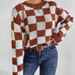 Checkered Round Neck Sweater - Deals DejaVu