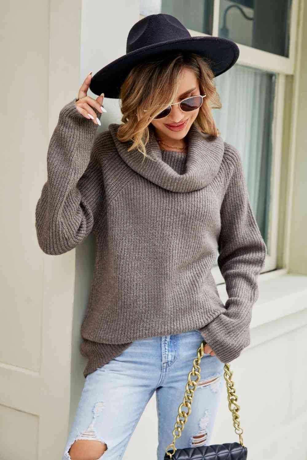 Cowl Neck Raglan Sleeve Sweater - Deals DejaVu