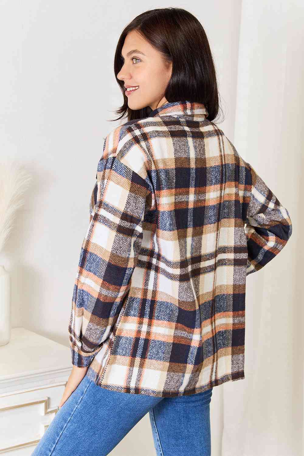 Double Take Plaid Button Front Shirt Jacket with Breast Pockets (BFD) T - Deals DejaVu