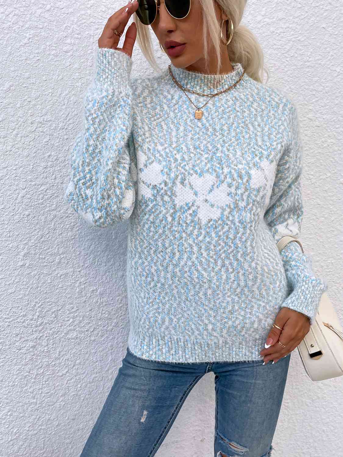 Four Leaf Clover Mock Neck Sweater - Deals DejaVu