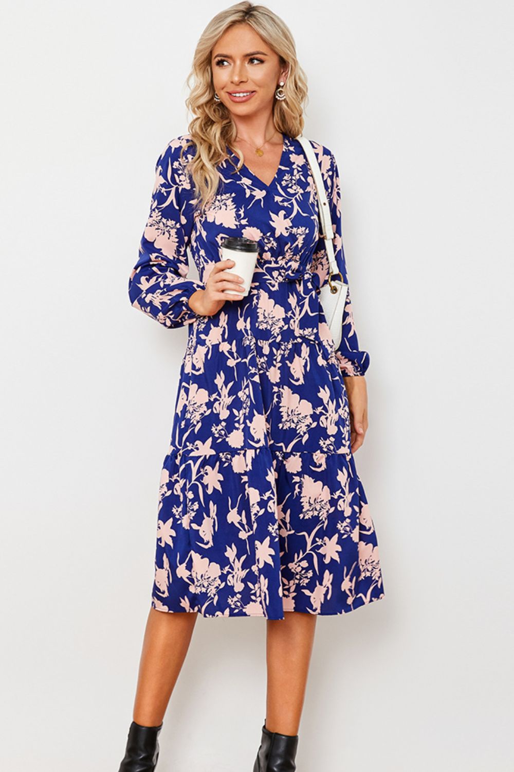 Floral Belted Tiered Midi Dress (BWD)(WS06)T - Deals DejaVu