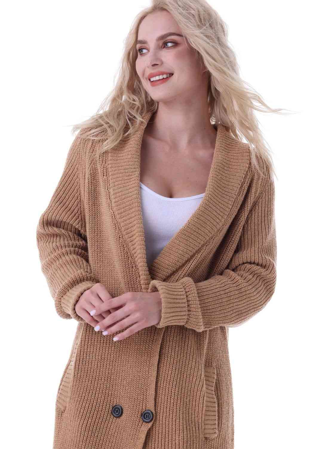 Double-Breasted Longline Cardigan with Pockets