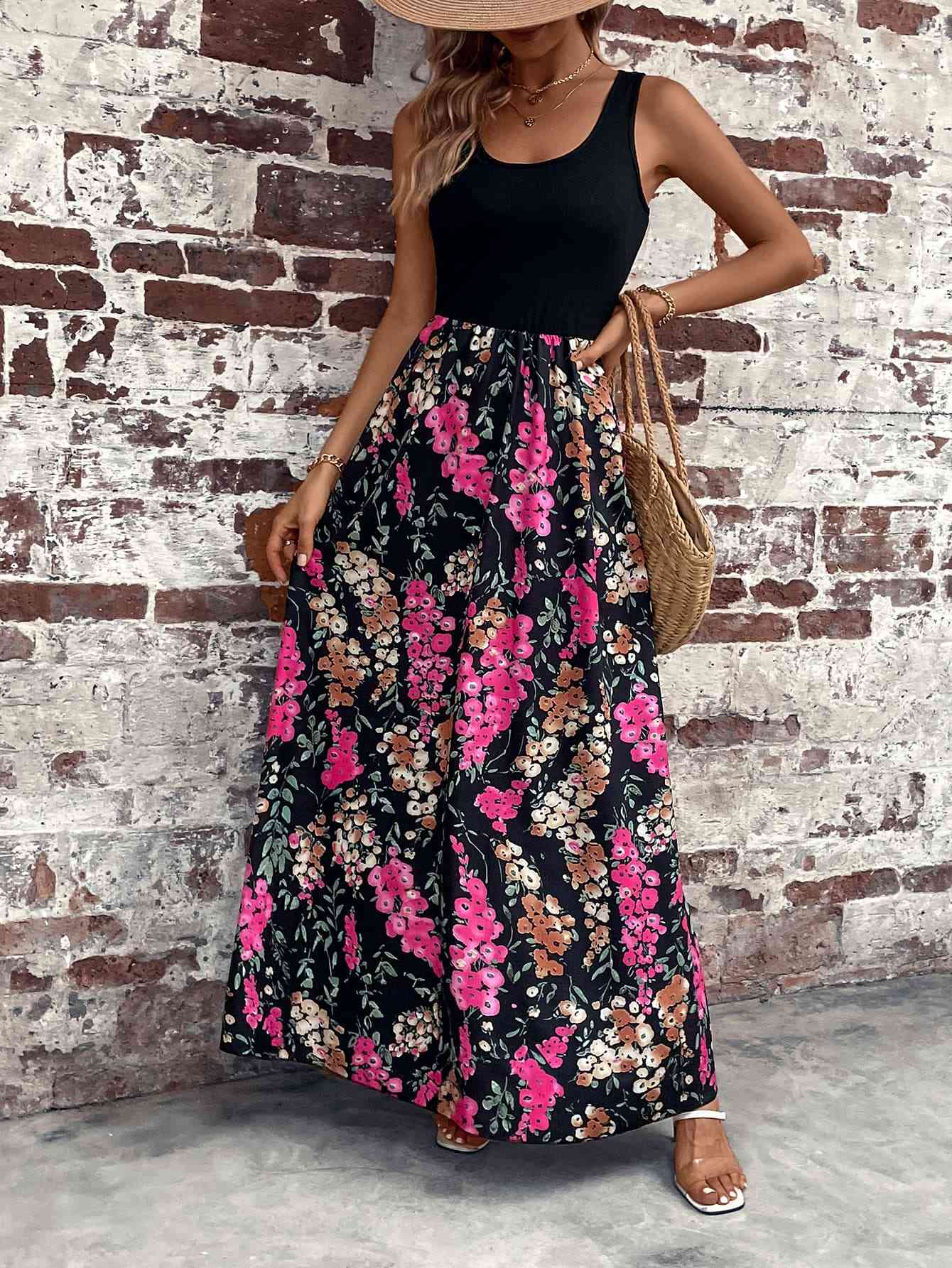 Floral Scoop Neck Sleeveless Maxi Dress (BWMT) T - Deals DejaVu