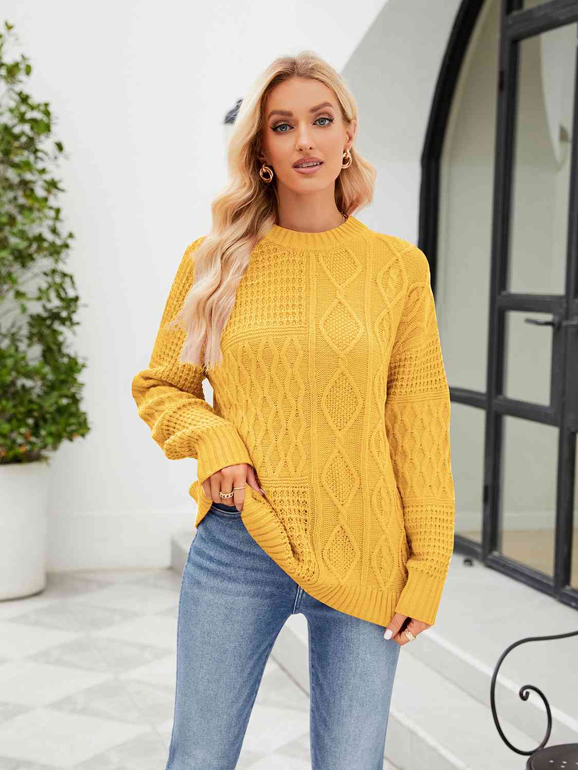 Round Neck Dropped Shoulder Sweater - Deals DejaVu