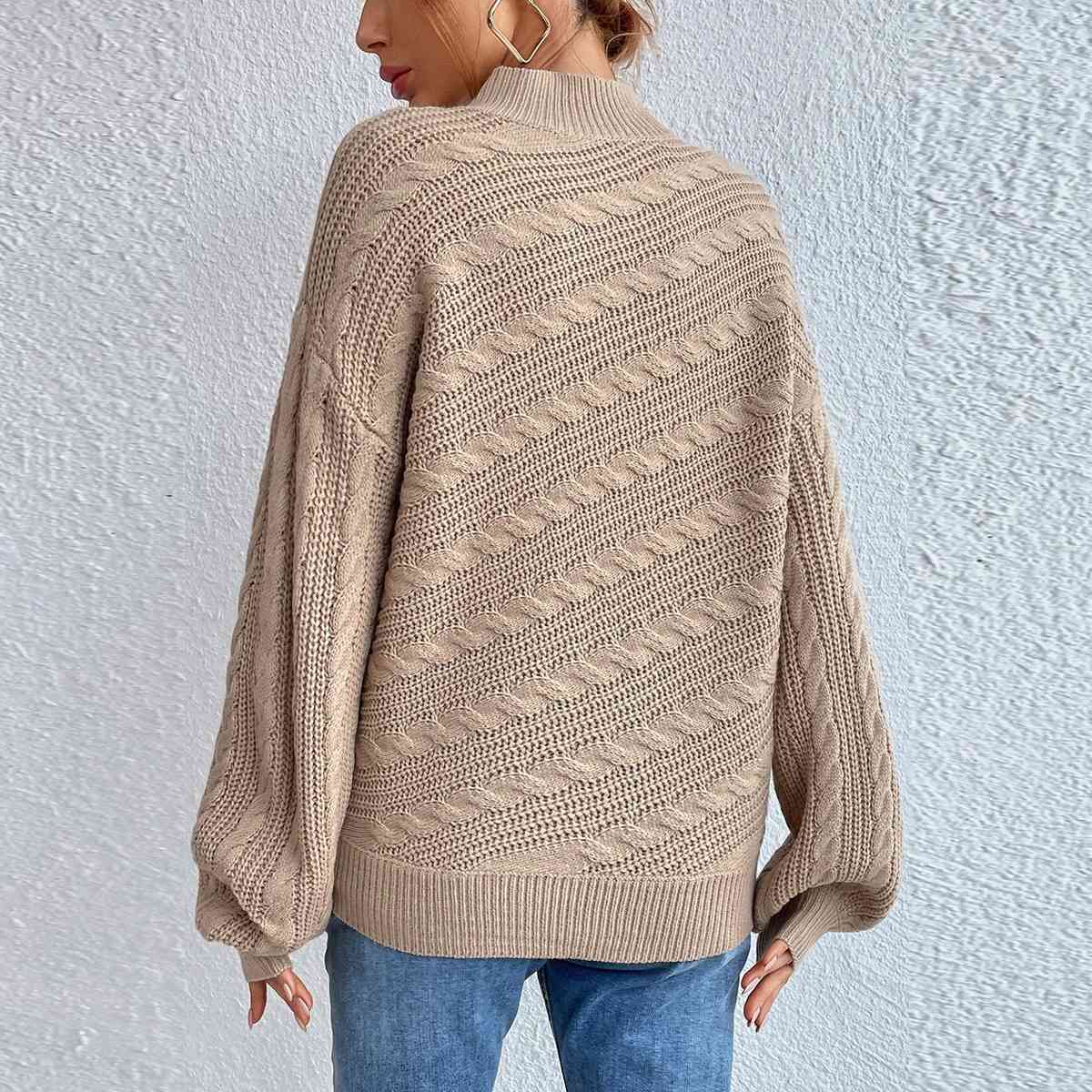 Cable-Knit Mock Neck Long Sleeve Sweater - Deals DejaVu