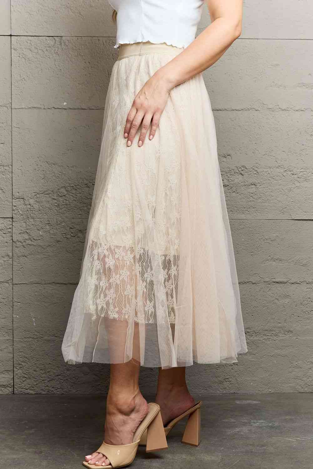 Ninexis Lace Flowy Midi Skirt