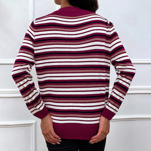 Striped Round Neck Long Sleeve Sweater