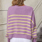 Striped Dropped Shoulder Round Neck Pullover Sweater - Deals DejaVu