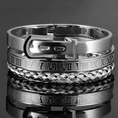 3pcs/Set Classic Stainless Steel Bangle Luxury Cuff Bracelets - Men Fashion Titanium Steel (D83)(MJ3)