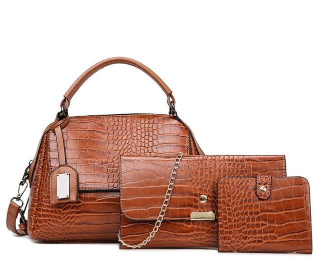 Gorgeous 3pcs/Sets Women Leather Luxury Handbags - Vintage Crocodile Pattern Tote Shoulder Bags (WH1)(WH6)(WH2)(F43)
