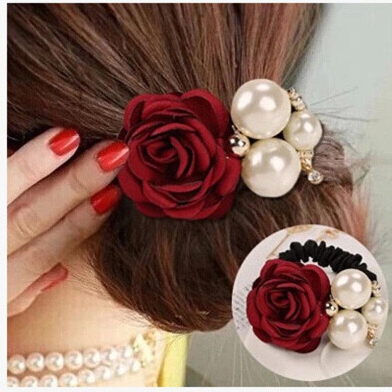 Gorgeous 4 Colors Hair Accessories - Women Fashion Style Big Rose Flower - Hair Bands Elastic (1U88)
