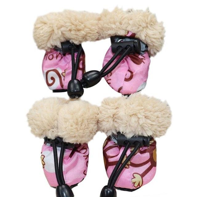 4 Pack/set Pet Winter Rain Boots Set - With Fleece Liner Cartoon Waterproof Anti Slip Shoes For Dogs (2U69)