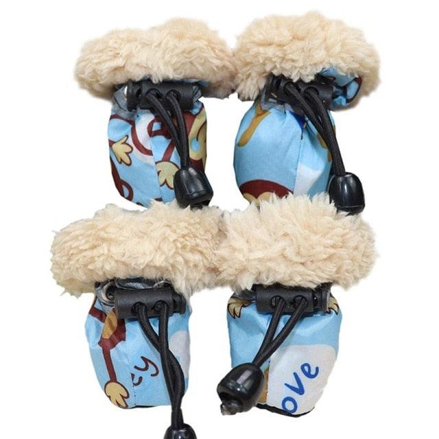 4 Pack/set Pet Winter Rain Boots Set - With Fleece Liner Cartoon Waterproof Anti Slip Shoes For Dogs (2U69)
