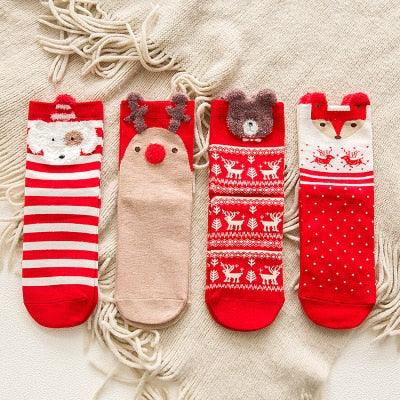 Cute 4 Pairs Warm Winter Christmas Socks - Soft Cotton Woolen Funny Socks (2WH1)(3WH1)