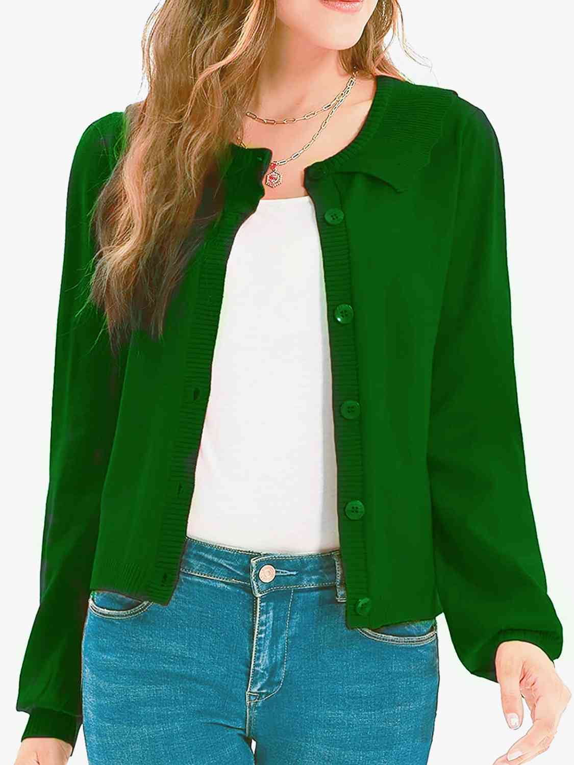 Collared Long Sleeve Button Down Cardigan - Deals DejaVu