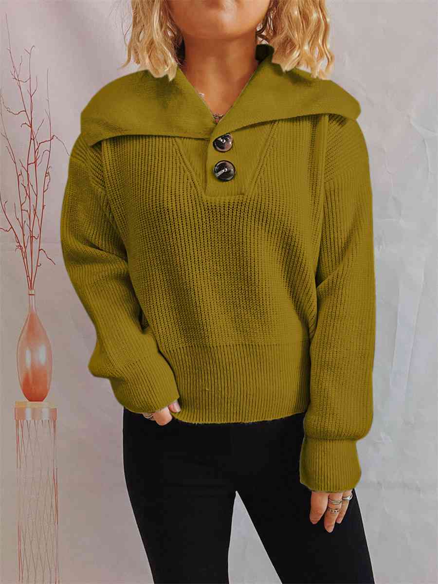 Statement Collar Half Button Sweater - Deals DejaVu