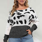 Plus Size Leopard Round Neck Long Sleeve Sweater - Deals DejaVu