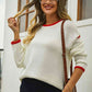 Round Neck Long Sleeve Waffle-Knit Sweater - Deals DejaVu