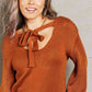 Double Take Tied Balloon Sleeve Round Neck Sweater