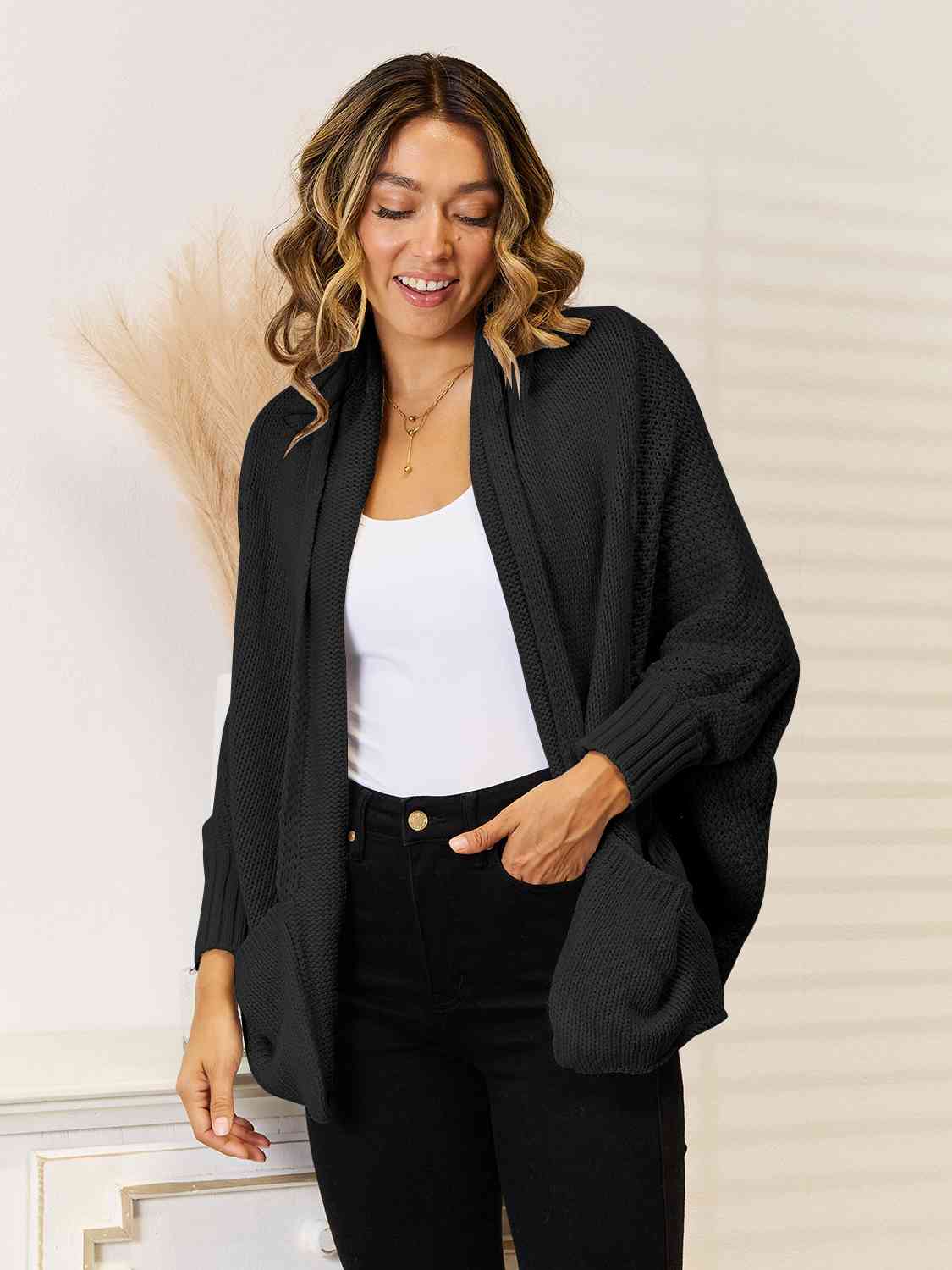 Open Front Cardigan with Pockets - Deals DejaVu