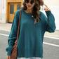 Round Neck Dropped Shoulder Slit Sweater - Deals DejaVu