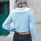 Contrast Collared Cropped Sweater