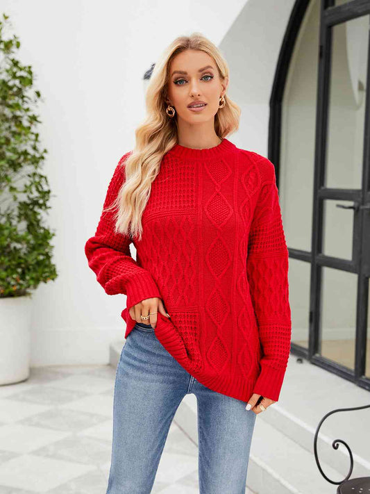 Round Neck Dropped Shoulder Sweater - Deals DejaVu